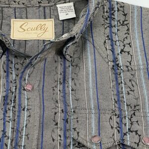 Scully Western Shirt Men M Vintage Pearl Snap Gray Stripe Convertible Cuff